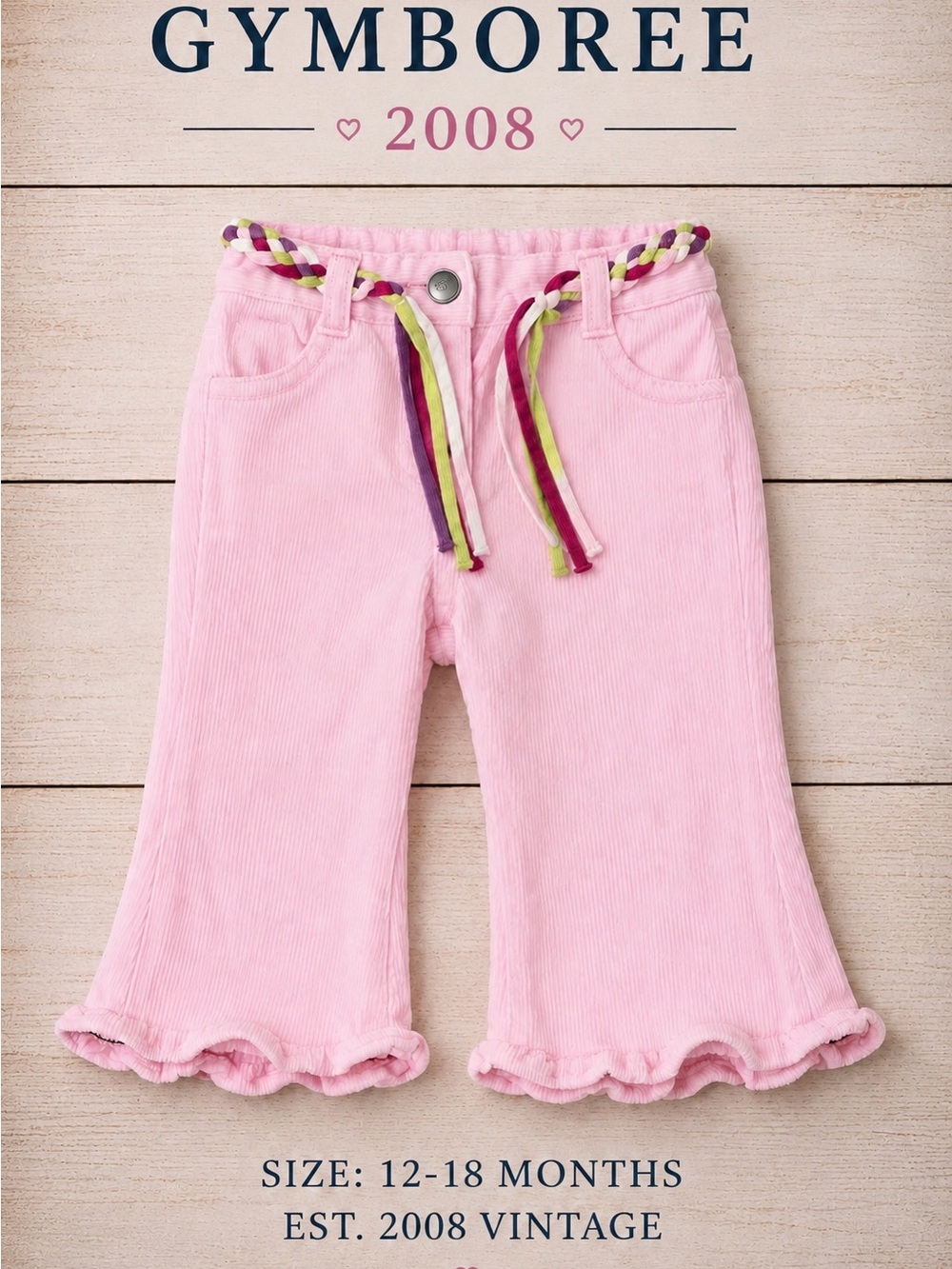 Vintage 2008 Gymboree Pink Corduroy Ruffle Pants 12-18M Y2K Baby Girl